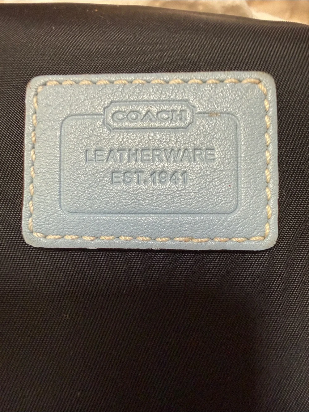 Vintage COACH Black Nylon Mini Bag with Light Blue Leather Trim